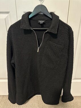 Boohoo Mens Black Textured Half-Zip Shirt Jacket
